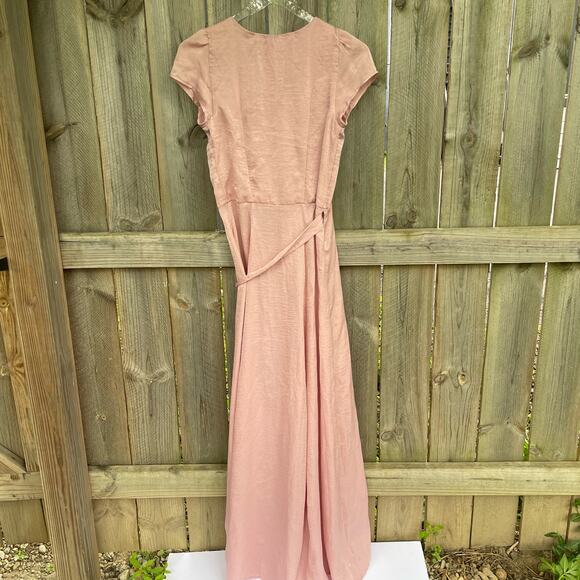 Resa Lindsay Wrap Dress Plunge V-Neck Wedding Bridesmaid Satin Pink Small NWT - Picture 13 of 13